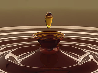 Image showing Drinks: closeup of tea drop with ripples and waves