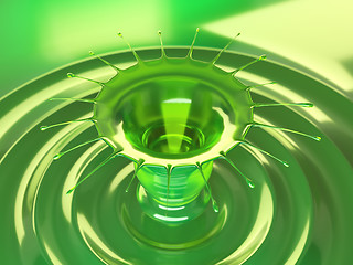 Image showing Splash of colorful green liquid with droplets