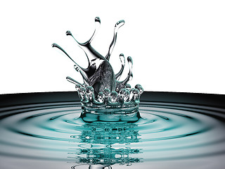 Image showing Blue and silver fluid splash and ripples on surface isolated