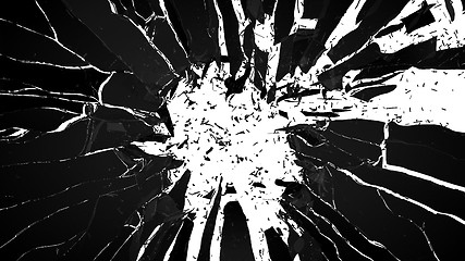 Image showing Shattered glass: sharp Pieces on white 