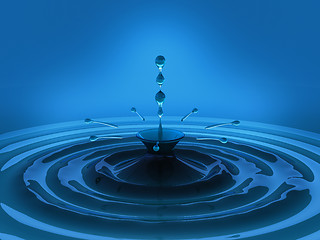 Image showing Splash and splatter of blue fluid with drops 