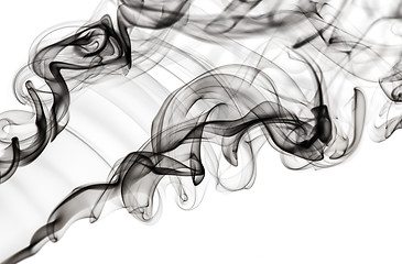 Image showing Abstract fume pattern: black smoke swirls and curves 