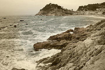 Image showing seascape with rocks and a view of the ancient fortress