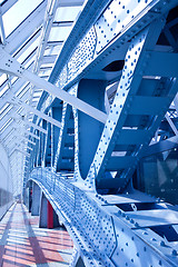 Image showing blue old covered bridge
