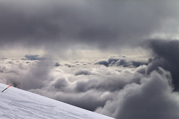 Image showing Ski slope for slalom and overcast sky