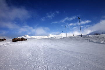 Image showing Ski slope and hotel in winter mountains