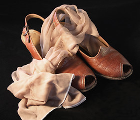 Image showing vintage slingback shoes with nylon stockings