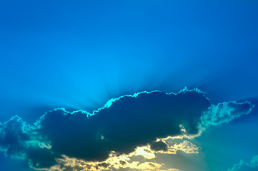 Image showing Clouds and sunrays background