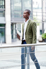 Image showing young successful african business man outdoor in summer