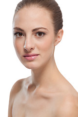 Image showing beautiful young woman with perfect skin and soft makeup 