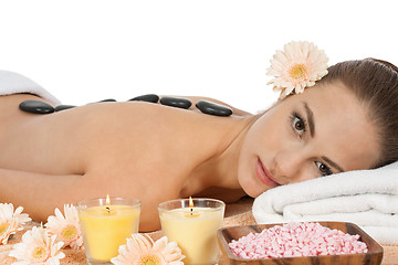 Image showing attractive helathy caucasian woman hot stone massage wellness 