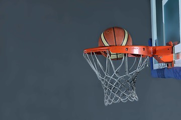 Image showing basketball ball and net on grey background