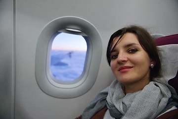 Image showing woman in airplane travel