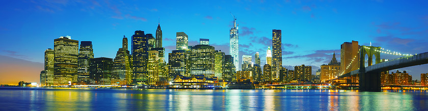 Image showing New York City cityscape panorama at sunset