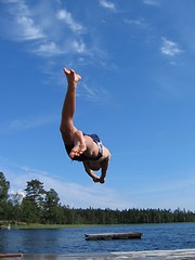 Image showing Boy diving into lake