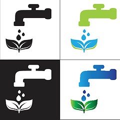 Image showing Set water tap with drop - eco sign