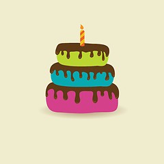 Image showing Birthday card with cute cake and candle