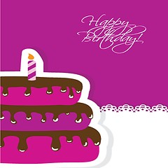 Image showing Birthday card with cute cake and candle