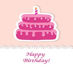 Image showing Birthday card with cute cake and candle