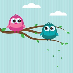 Image showing Cute birds on the tree branch