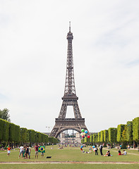 Image showing PARIS - JULY 27: Tourists at the Eiffel Tower on July 27, 2013, 
