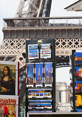 Image showing PARIS - JULY 27: Postcard stand at the Eiffel Tower on July 27, 