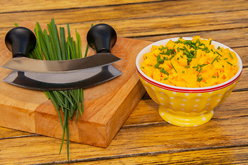 Image showing Scrambled eggs with chives