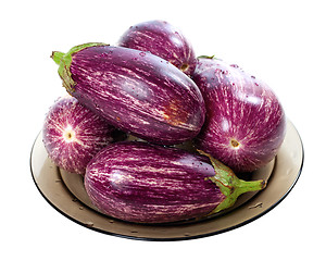 Image showing Eggplants on round plate