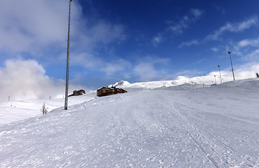 Image showing Ski slope and hotels in winter mountains