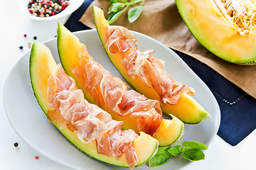 Image showing Cantaloupe with Prosciutto Antipasti