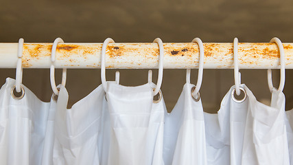 Image showing White shower curtain in the bathroom