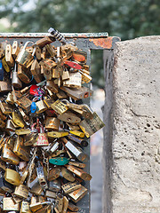 Image showing PARIS - JULY 27: Lockers at Pont des Arts symbolize love for eve