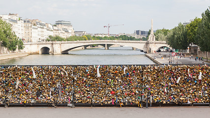 Image showing PARIS - JULY 27: Lockers at Pont des Arts symbolize love for eve