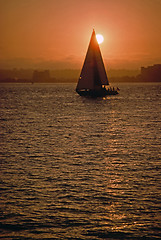 Image showing Sailboat at sunset