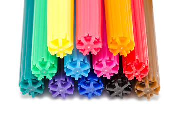 Image showing various color felt tip pens stacked on white 