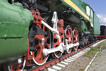 Image showing Wheel a big old steam locomotive