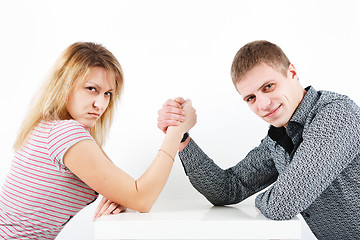 Image showing family armwrestling