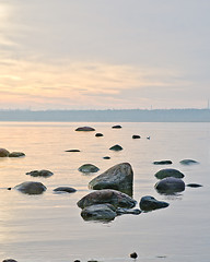 Image showing Stony coast of Baltic sea early in the morning