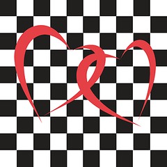 Image showing chess hearts on the chess background