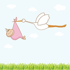 Image showing Stork bring baby girl