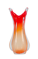 Image showing decorative glass blow handmade red vase on white 