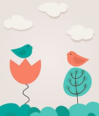 Image showing Cute greetings card with birds on a swing