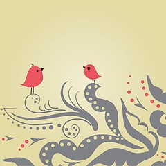 Image showing Cute greetings card with birds on a swing