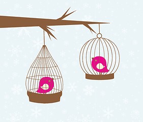 Image showing Cute greetings card with birds on a swing