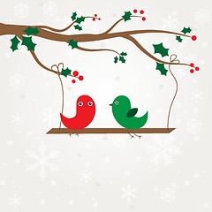 Image showing Cute greetings card with birds on a swing