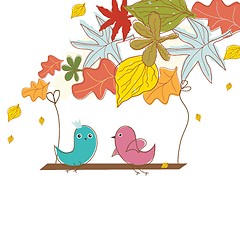 Image showing Cute greetings card with birds on a swing