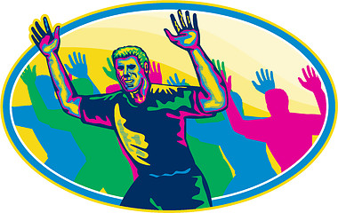 Image showing Happy Marathon Runner Running Oval Retro