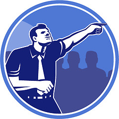 Image showing Businessman Pointing Forward Woodcut