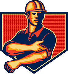 Image showing Construction Worker Rolling Up Sleeve Retro