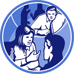 Image showing Office Worker Businesswoman Discussion Woodcut Circle